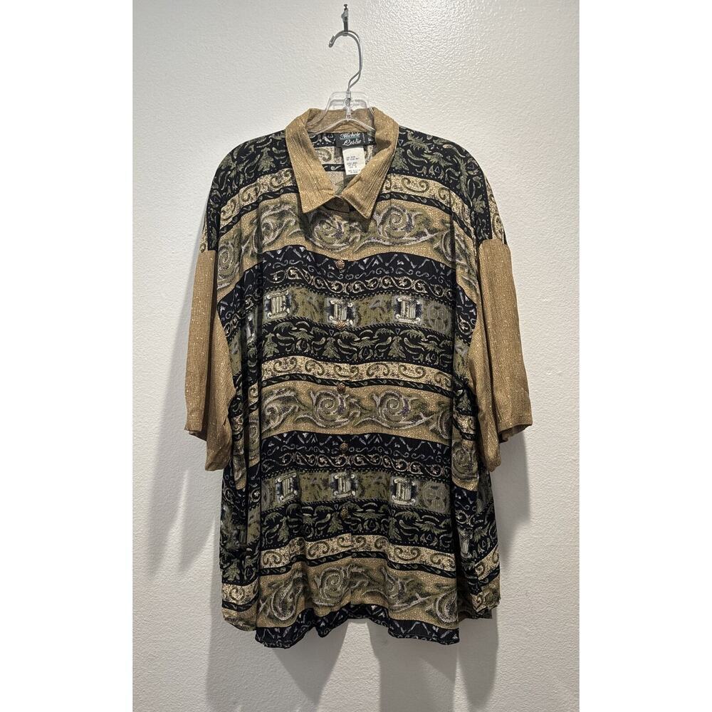 Vintage‎ Michele Leslie 2X Button Front Blouse Column Roman Print Rayon Artsy